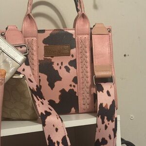 Wrangler Pink and Black Satchel with Cow Print